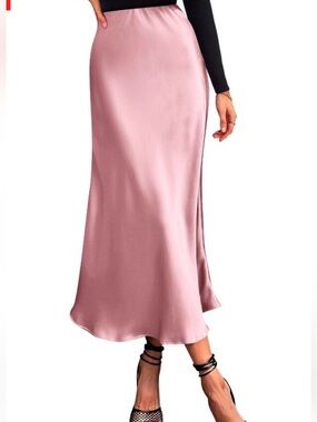 Luca and Grae Pink Satin Midi Slip Skirt